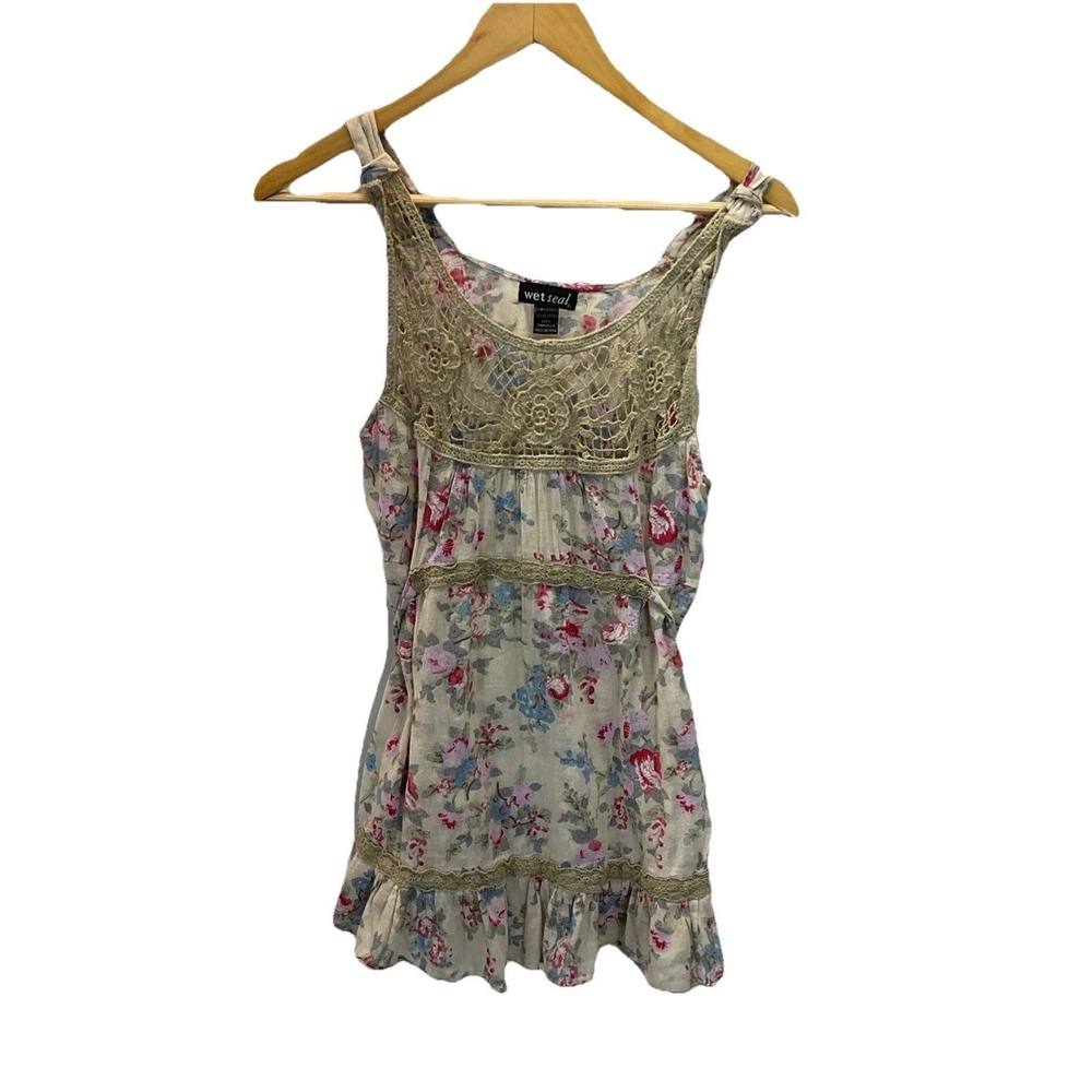 Wet Seal Y2K Top S Floral Babydoll Lace Coquette Festival Cottagecore Cotton
